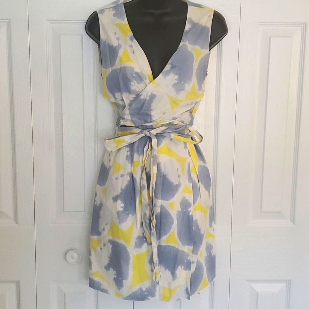 Diane Von Furstenberg | Yellow and Blue Cotton Wrap Dress Sz 6
